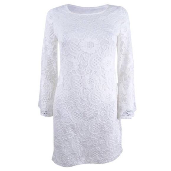 Signature by Robbie Bee Lace 3/4 Bell-Sleeve Sheath Dress -Ivory - Size Petite M - Picture 2 of 9